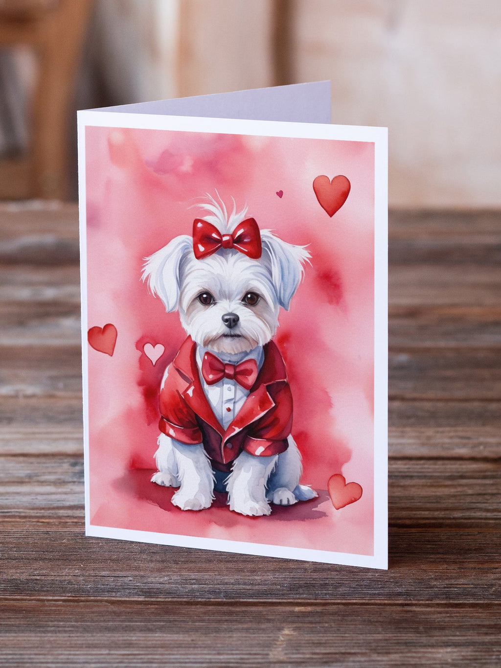 Maltese My Valentine Greeting Cards Pack of 8 Blank Cards with Envelopes Whimsical A7 Size 5x7