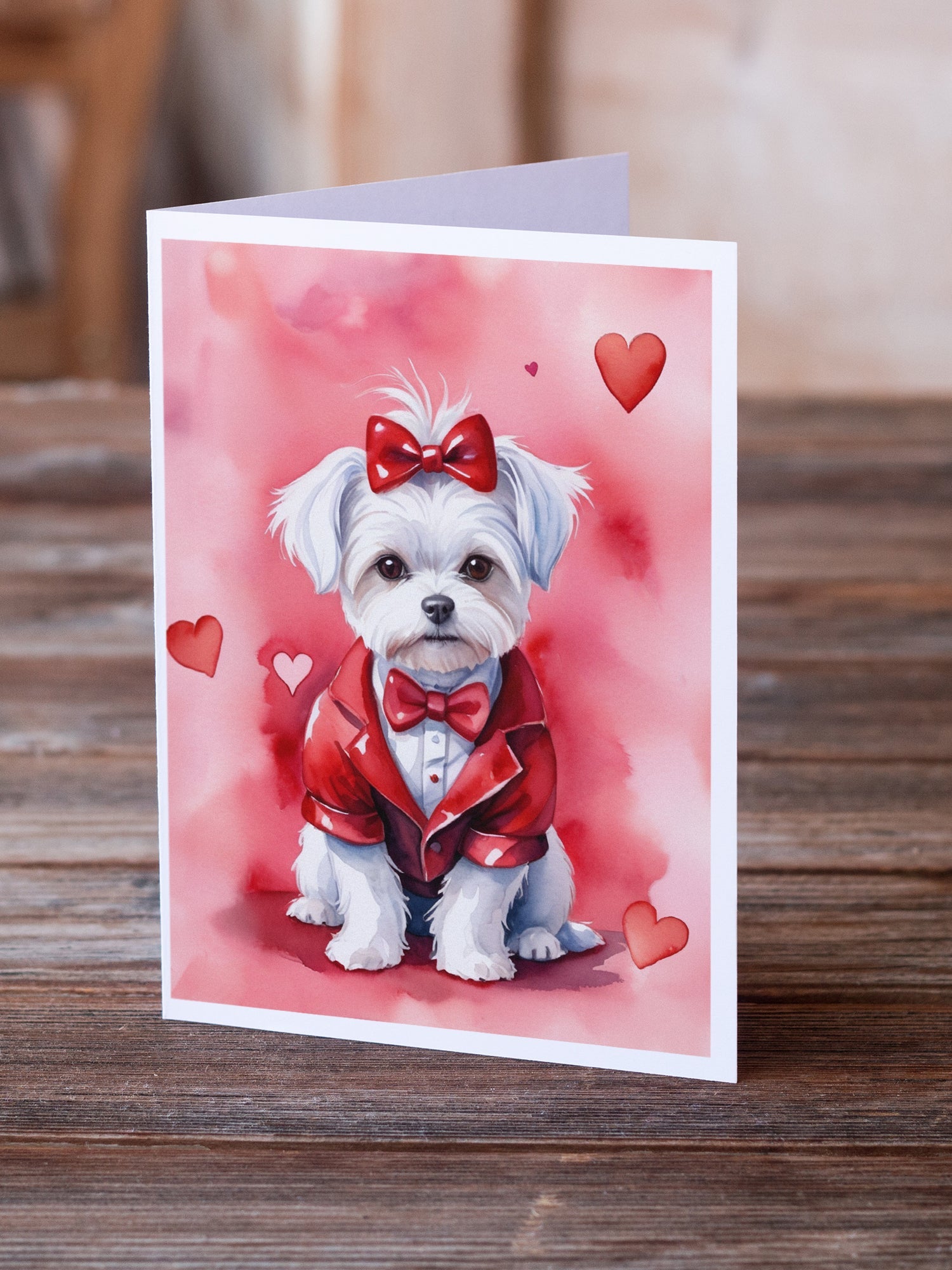 Maltese My Valentine Greeting Cards Pack of 8 Blank Cards with Envelopes Whimsical A7 Size 5x7