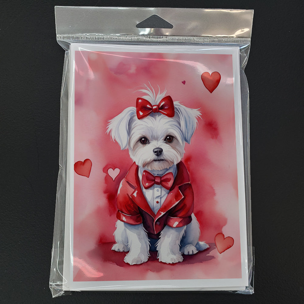 Maltese My Valentine Greeting Cards Pack of 8 Blank Cards with Envelopes Whimsical A7 Size 5x7