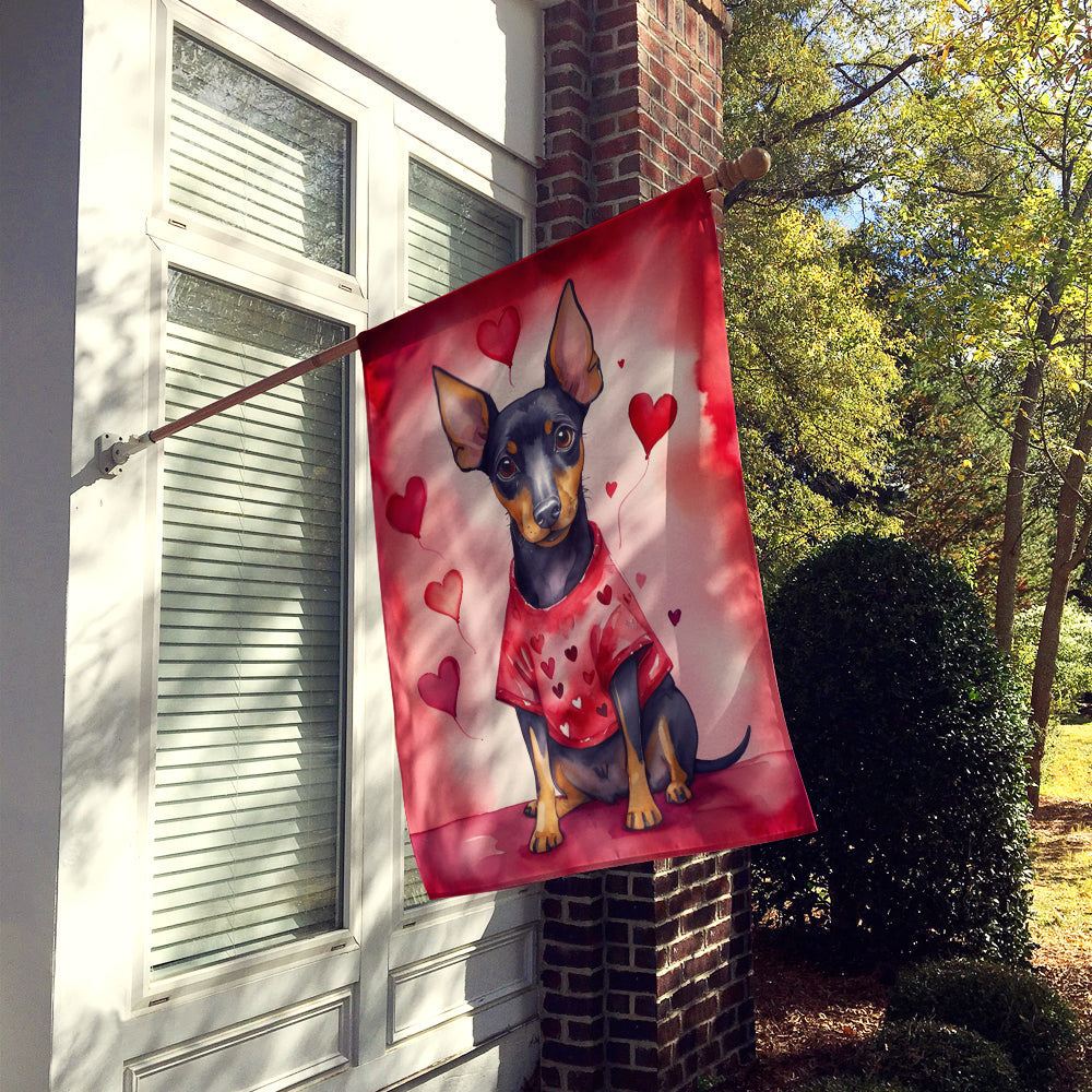 Manchester Terrier My Valentine House Flag 28x40 Porch Sleeve Pole Decorative Outside Yard Banner Artwork Wall Hanging, Polyester