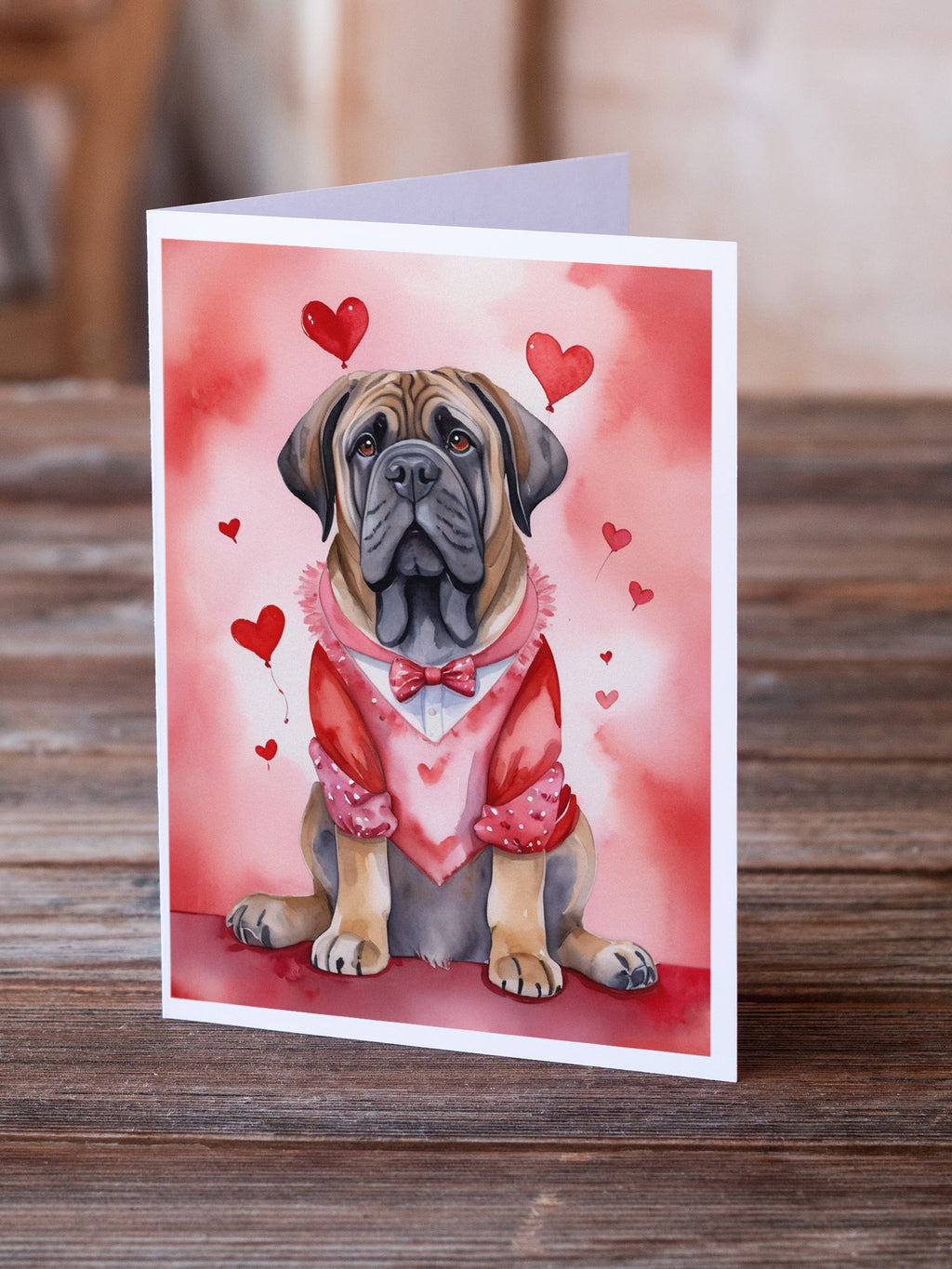 Mastiff My Valentine Greeting Cards Pack of 8 Blank Cards with Envelopes Whimsical A7 Size 5x7