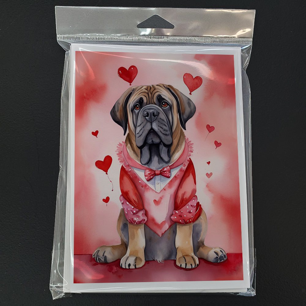 Mastiff My Valentine Greeting Cards Pack of 8 Blank Cards with Envelopes Whimsical A7 Size 5x7