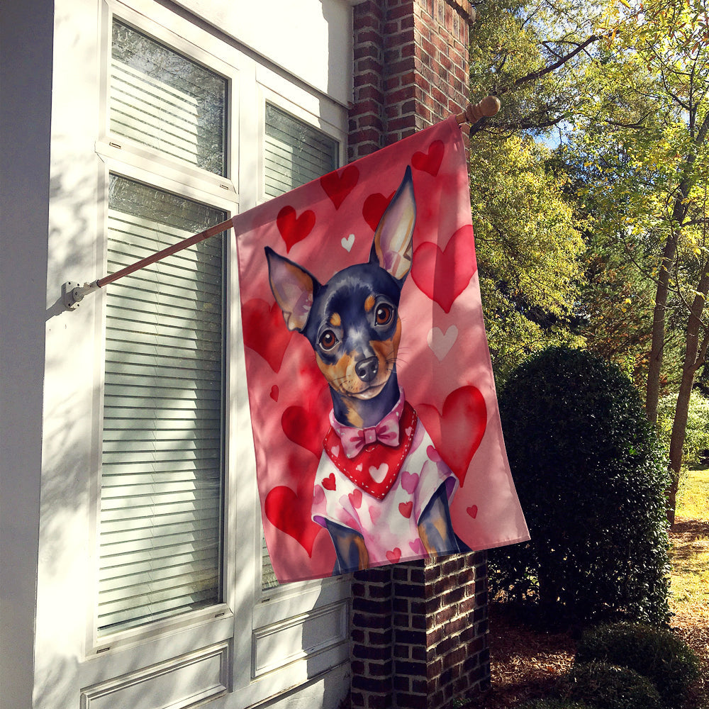 Miniature Pinscher My Valentine House Flag 28x40 Porch Sleeve Pole Decorative Outside Yard Banner Artwork Wall Hanging, Polyester