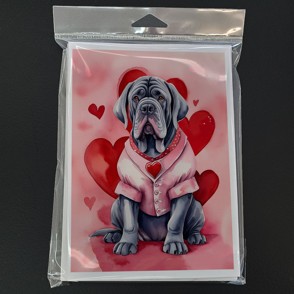 Neapolitan Mastiff My Valentine Greeting Cards Pack of 8 Blank Cards with Envelopes Whimsical A7 Size 5x7