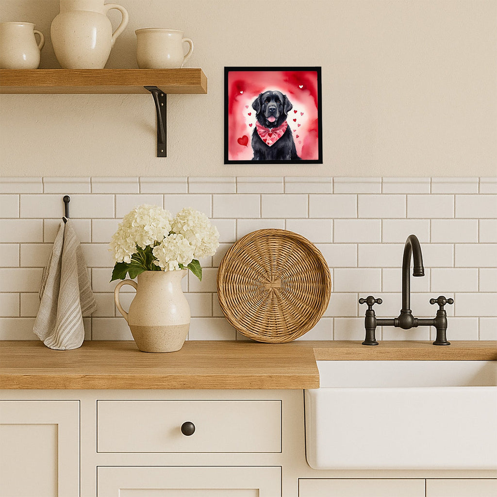 Newfoundland My Valentine Framed Metal Print Bathroom, Kitchen, Office, Home Decor Wall Art Ready to Hang, Square, 8X8
