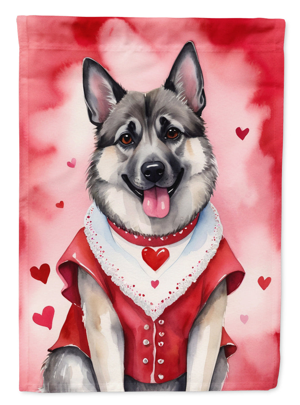 Norwegian Elkhound My Valentine House Flag 28x40 Porch Sleeve Pole Decorative Outside Yard Banner Artwork Wall Hanging, Polyester
