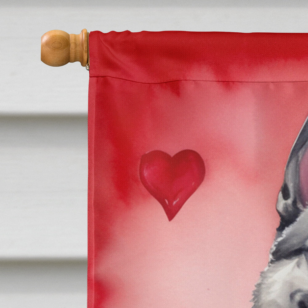 Norwegian Elkhound My Valentine House Flag 28x40 Porch Sleeve Pole Decorative Outside Yard Banner Artwork Wall Hanging, Polyester
