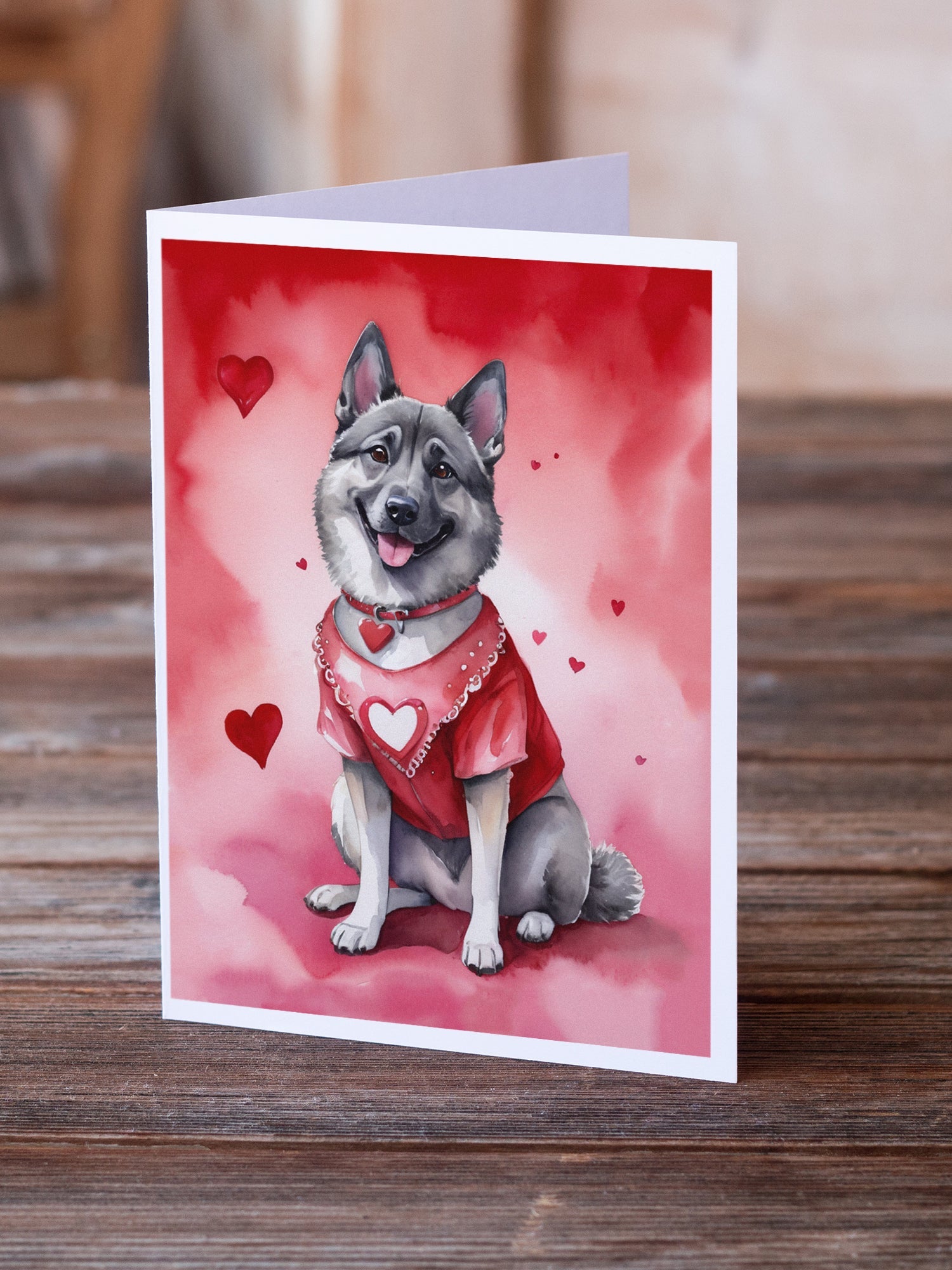 Norwegian Elkhound My Valentine Greeting Cards Pack of 8 Blank Cards with Envelopes Whimsical A7 Size 5x7