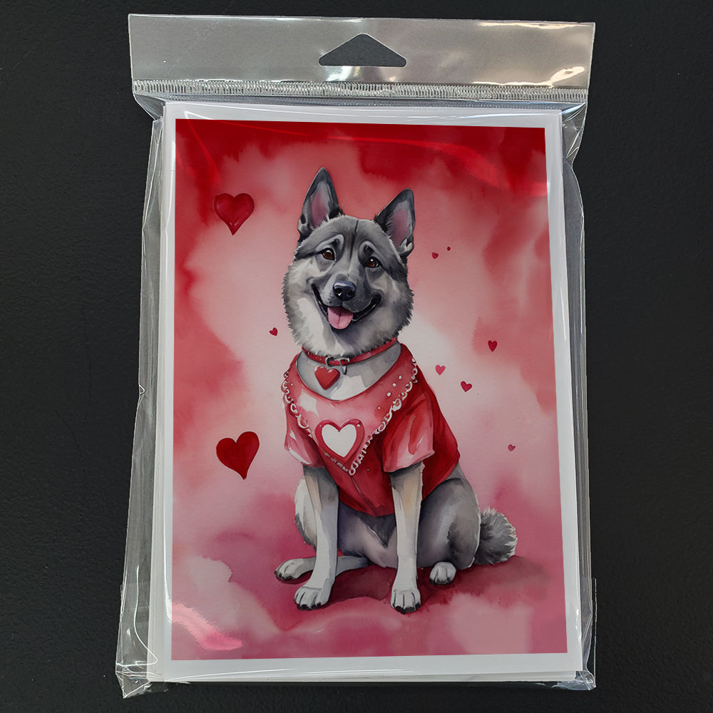 Norwegian Elkhound My Valentine Greeting Cards Pack of 8 Blank Cards with Envelopes Whimsical A7 Size 5x7