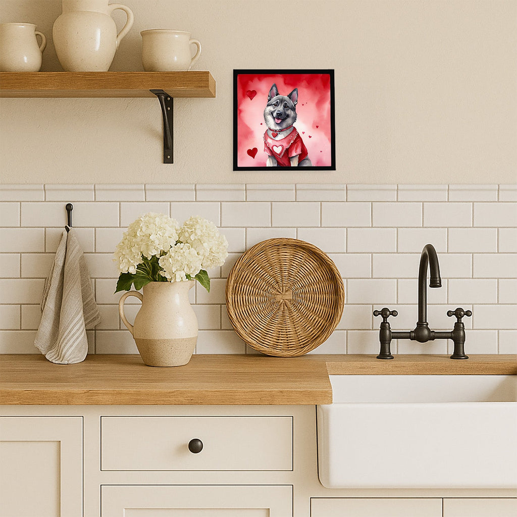 Norwegian Elkhound My Valentine Framed Metal Print Bathroom, Kitchen, Office, Home Decor Wall Art Ready to Hang, Square, 8X8