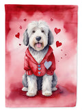 Old English Sheepdog My Valentine House Flag 28x40 Porch Sleeve Pole Decorative Outside Yard Banner Artwork Wall Hanging, Polyester
