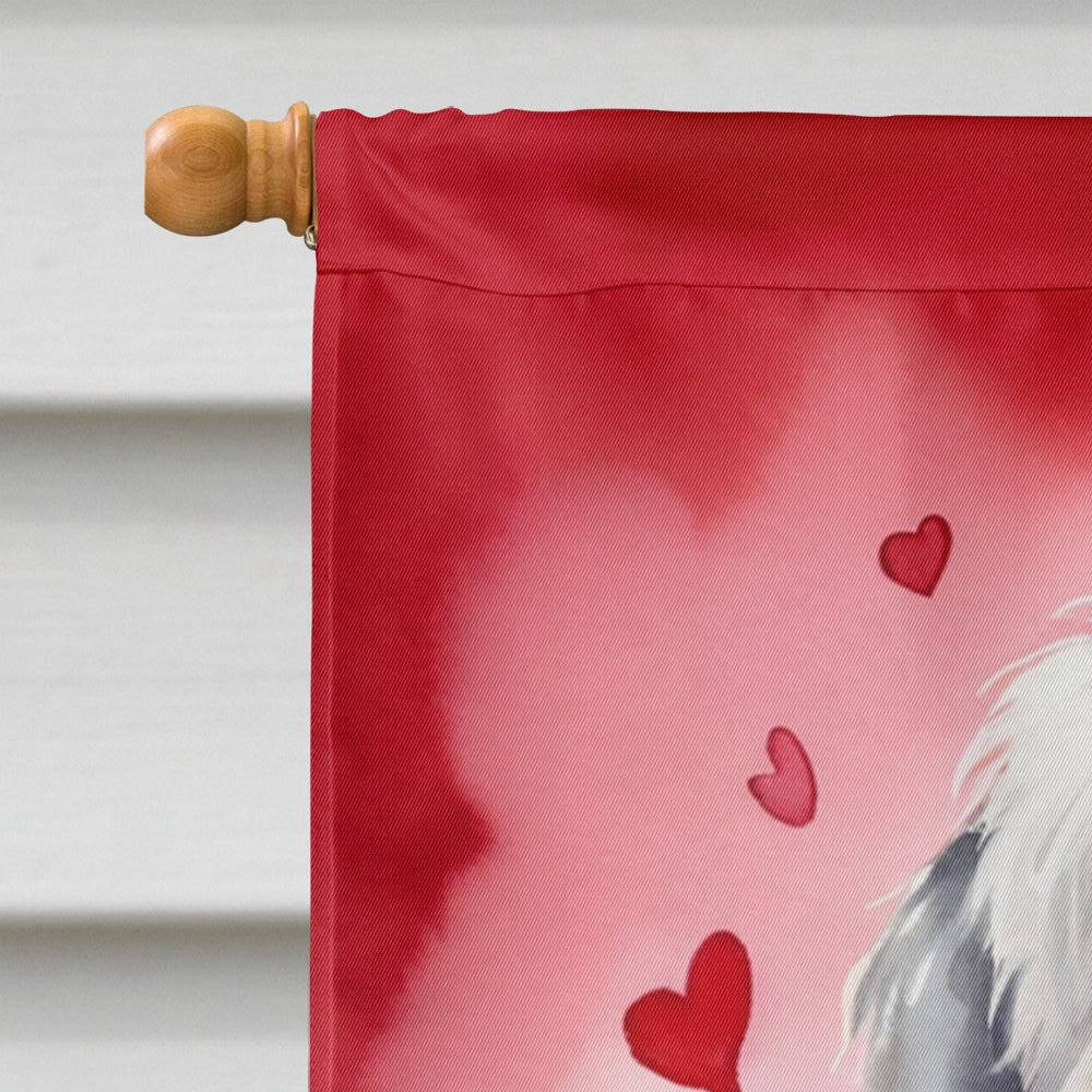 Old English Sheepdog My Valentine House Flag 28x40 Porch Sleeve Pole Decorative Outside Yard Banner Artwork Wall Hanging, Polyester