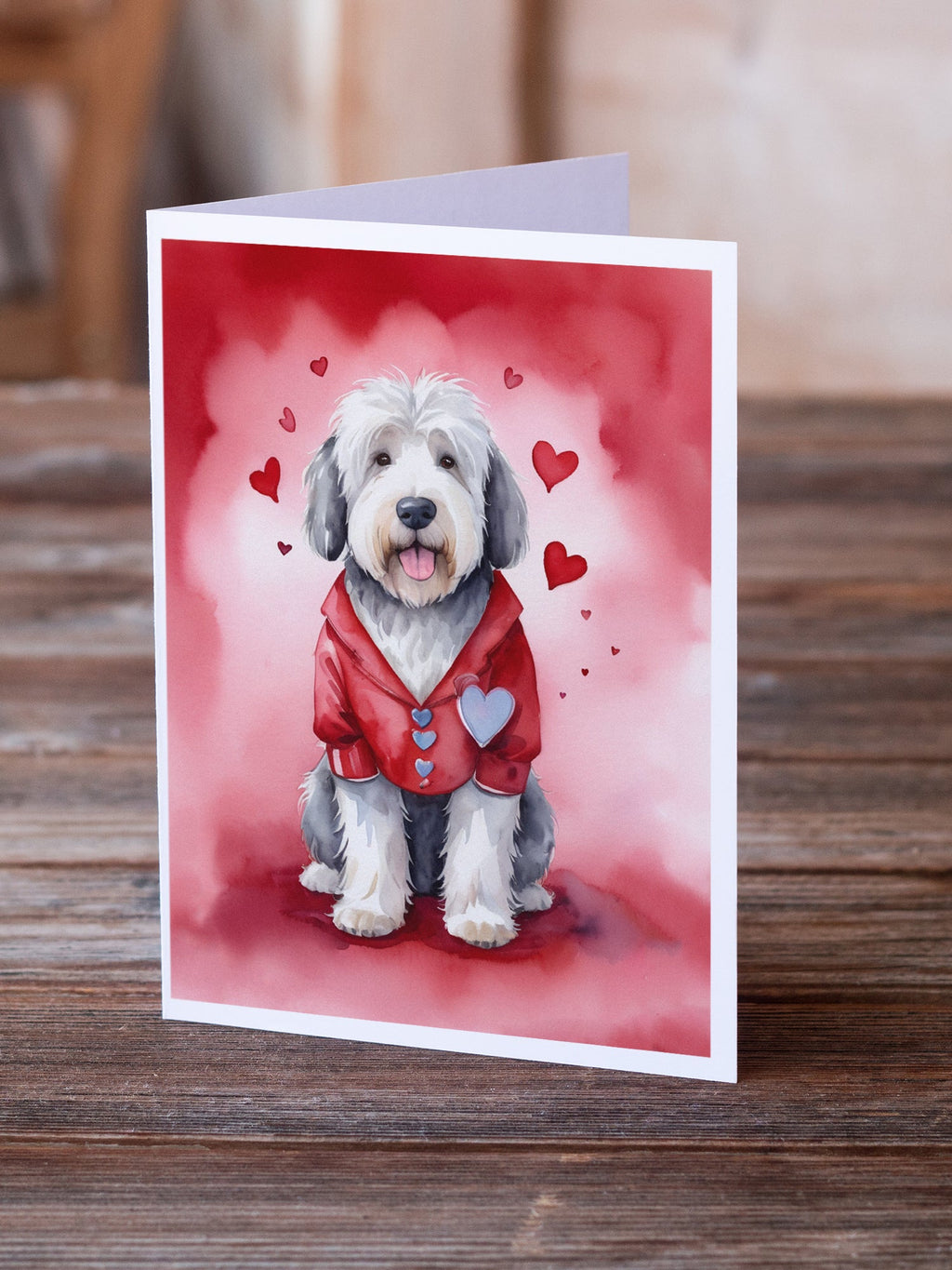 Old English Sheepdog My Valentine Greeting Cards Pack of 8 Blank Cards with Envelopes Whimsical A7 Size 5x7