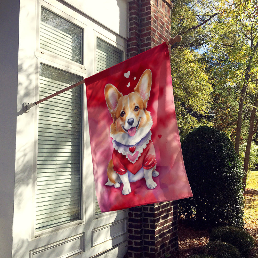 Corgi My Valentine House Flag 28x40 Porch Sleeve Pole Decorative Outside Yard Banner Artwork Wall Hanging, Polyester