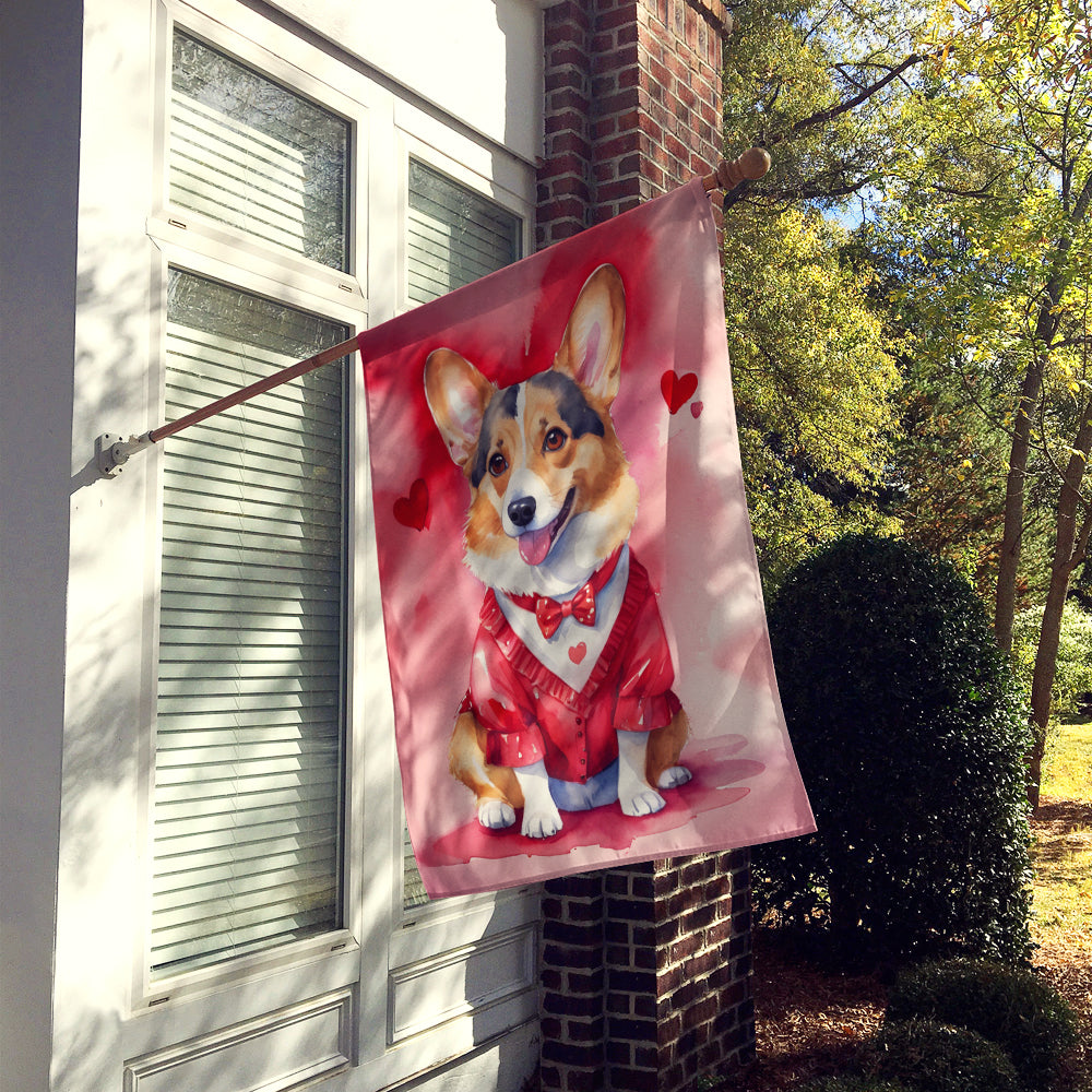 Corgi My Valentine House Flag 28x40 Porch Sleeve Pole Decorative Outside Yard Banner Artwork Wall Hanging, Polyester