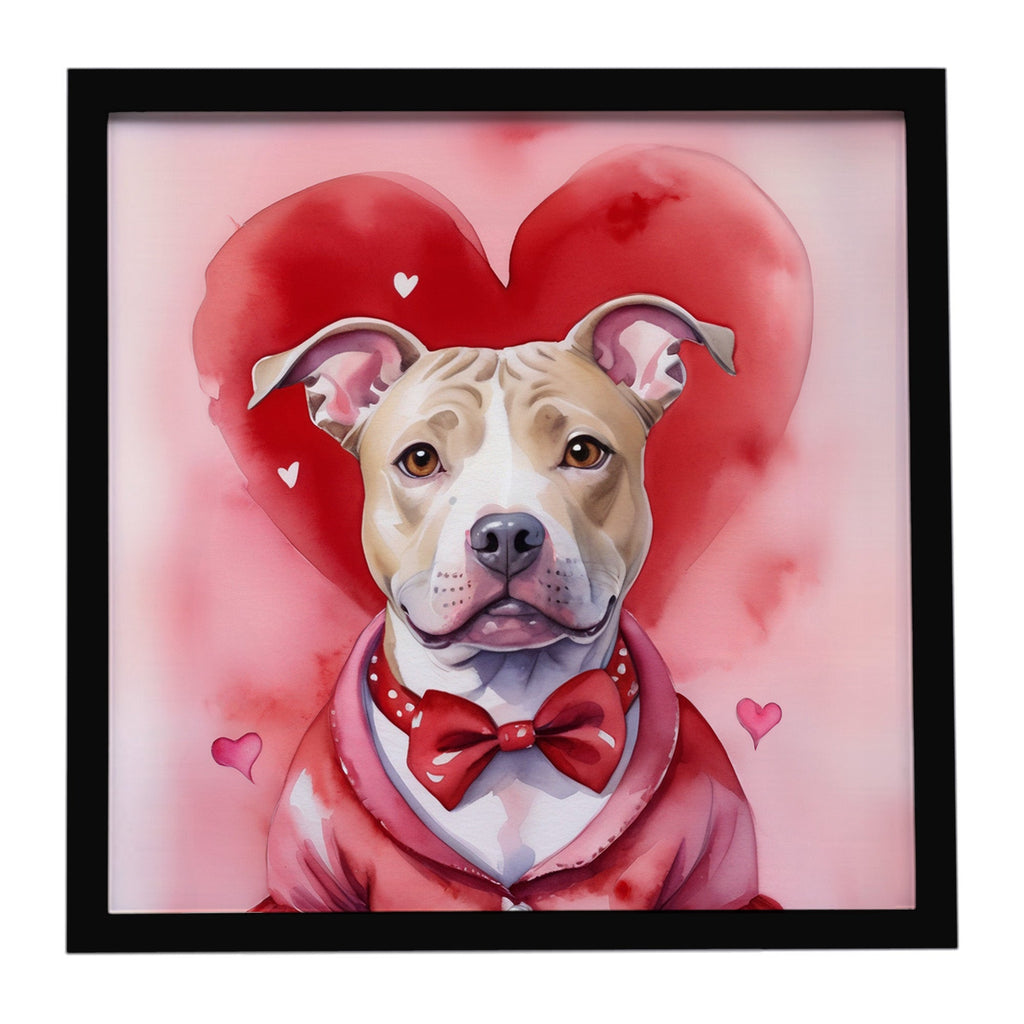 Pit Bull Terrier My Valentine Framed Metal Print Bathroom, Kitchen, Office, Home Decor Wall Art Ready to Hang, Square, 8X8
