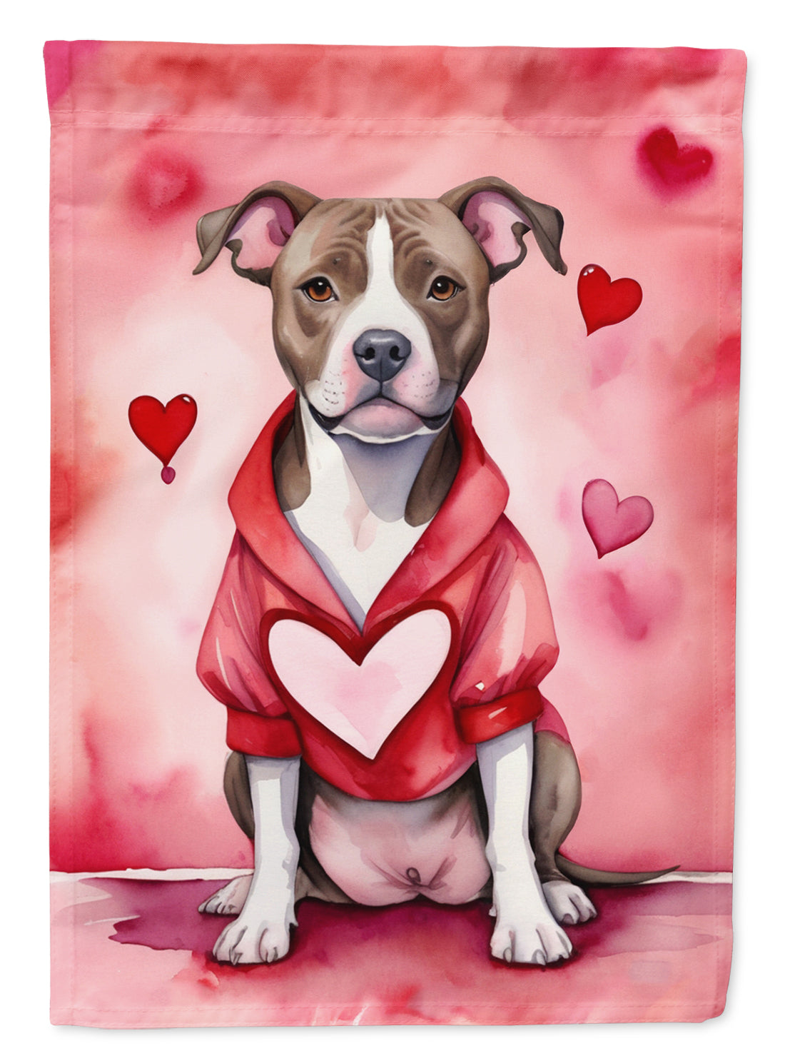 Pit Bull Terrier My Valentine House Flag 28x40 Porch Sleeve Pole Decorative Outside Yard Banner Artwork Wall Hanging, Polyester