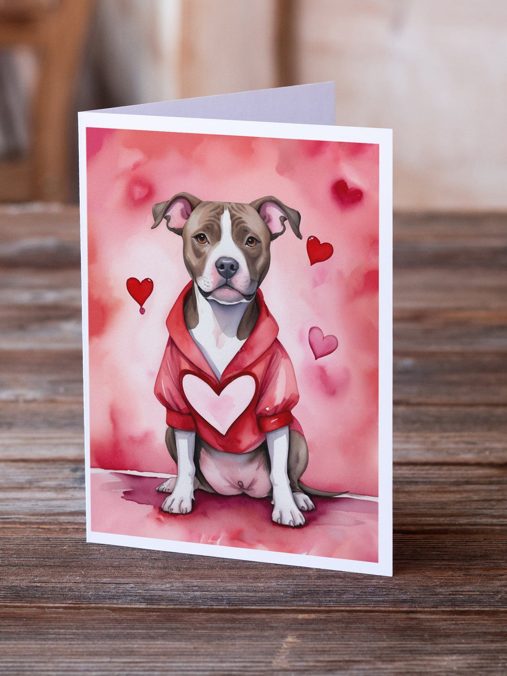 Pit Bull Terrier My Valentine Greeting Cards Pack of 8 Blank Cards with Envelopes Whimsical A7 Size 5x7