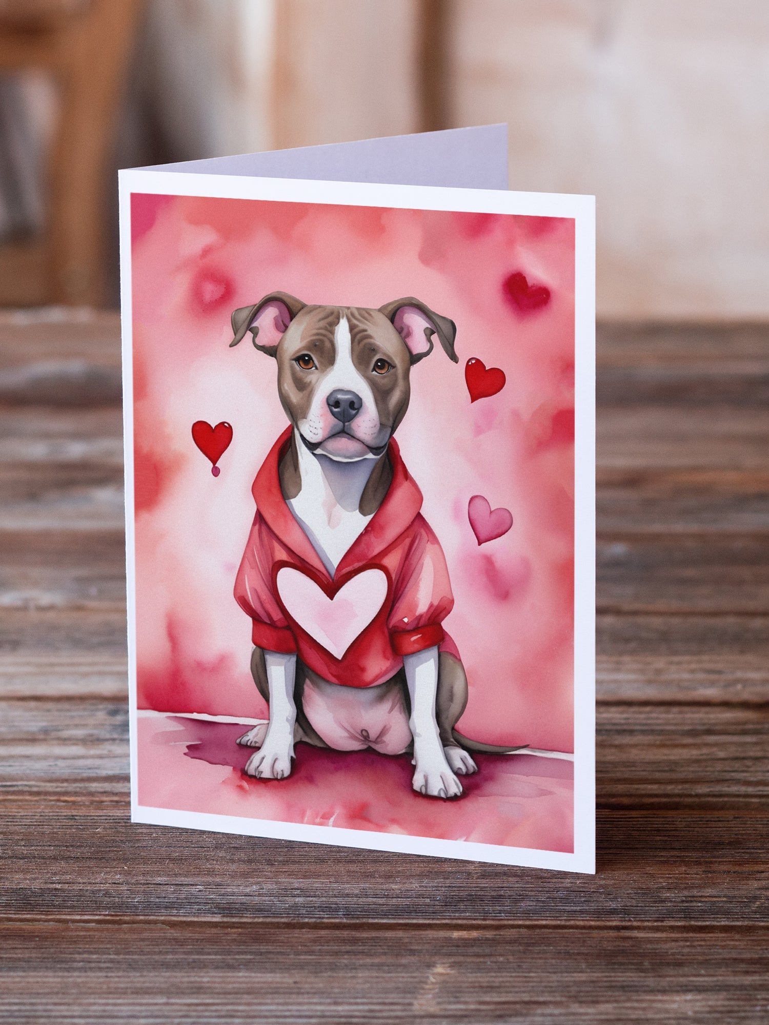 Pit Bull Terrier My Valentine Greeting Cards Pack of 8 Blank Cards with Envelopes Whimsical A7 Size 5x7