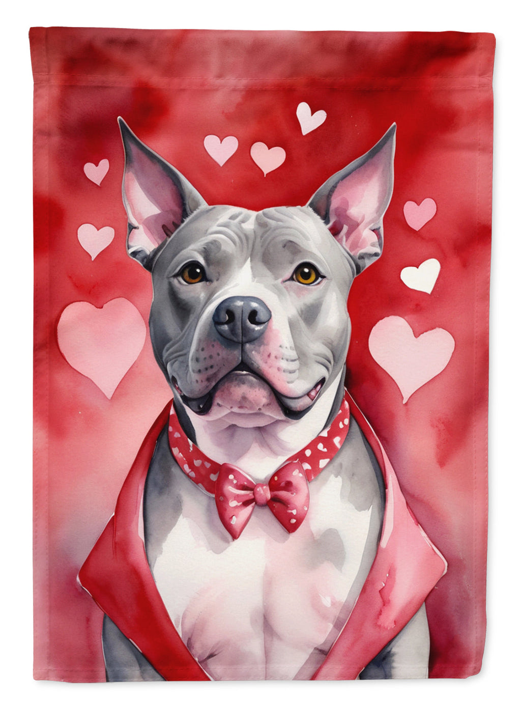 Pit Bull Terrier My Valentine House Flag 28x40 Porch Sleeve Pole Decorative Outside Yard Banner Artwork Wall Hanging, Polyester