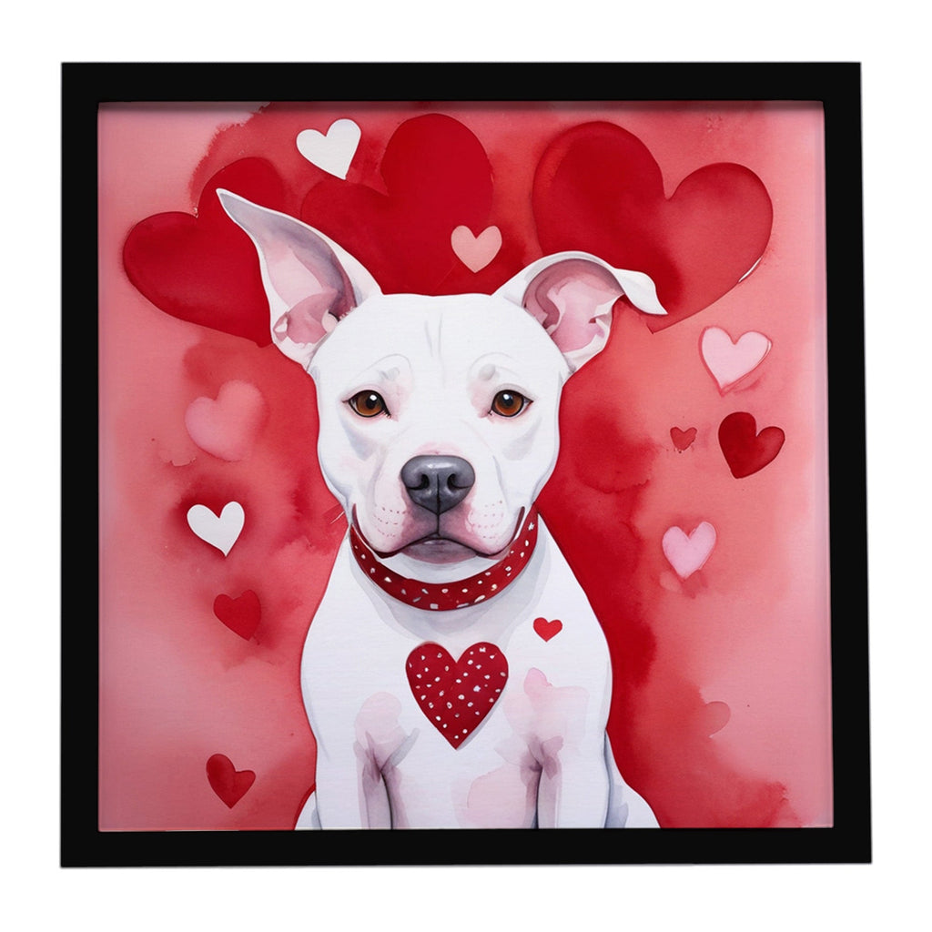Pit Bull Terrier My Valentine Framed Metal Print Bathroom, Kitchen, Office, Home Decor Wall Art Ready to Hang, Square, 8X8