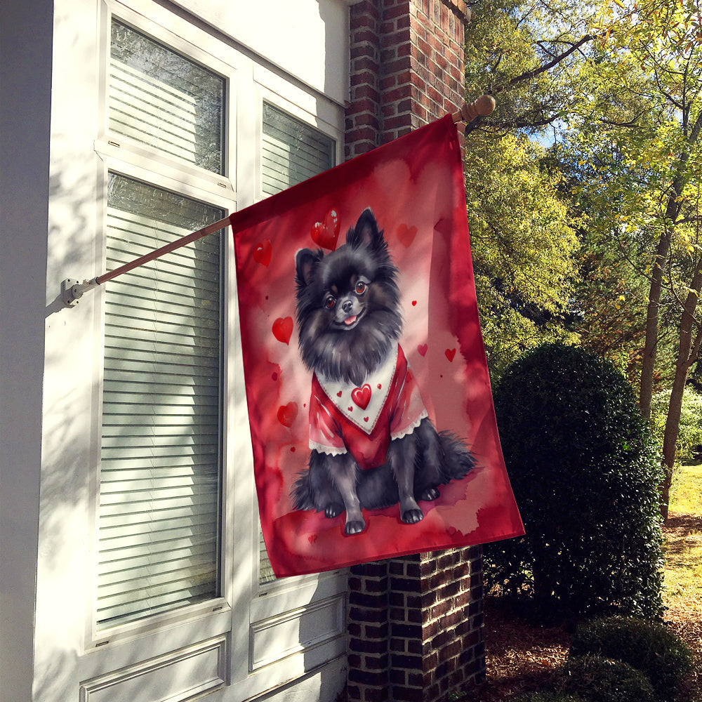 Pomeranian My Valentine House Flag 28x40 Porch Sleeve Pole Decorative Outside Yard Banner Artwork Wall Hanging, Polyester