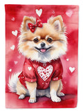 Pomeranian My Valentine House Flag 28x40 Porch Sleeve Pole Decorative Outside Yard Banner Artwork Wall Hanging, Polyester