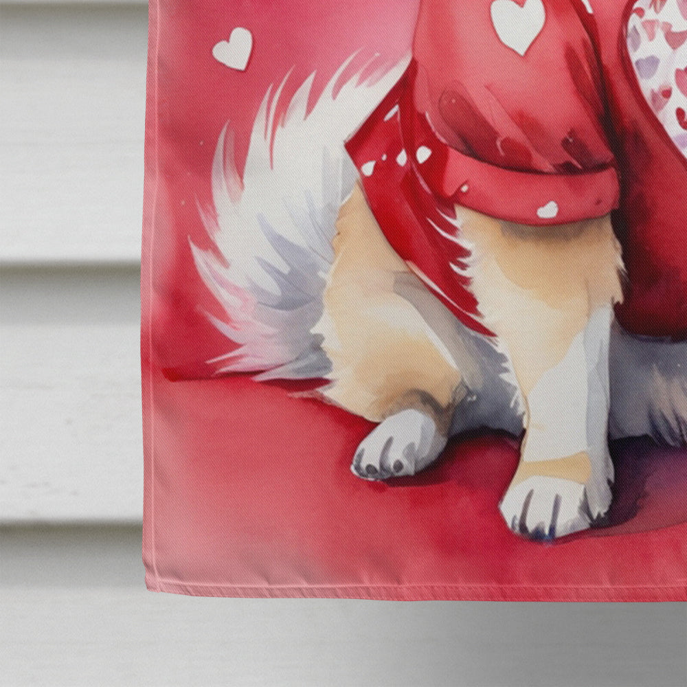 Pomeranian My Valentine House Flag 28x40 Porch Sleeve Pole Decorative Outside Yard Banner Artwork Wall Hanging, Polyester