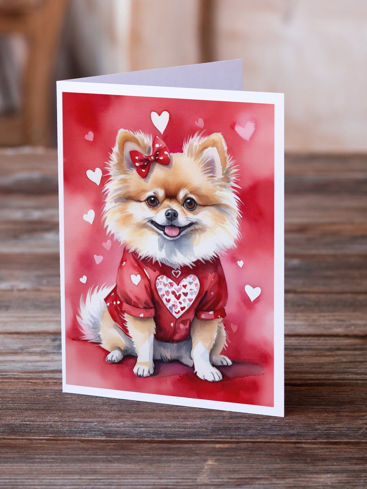 Pomeranian My Valentine Greeting Cards Pack of 8 Blank Cards with Envelopes Whimsical A7 Size 5x7