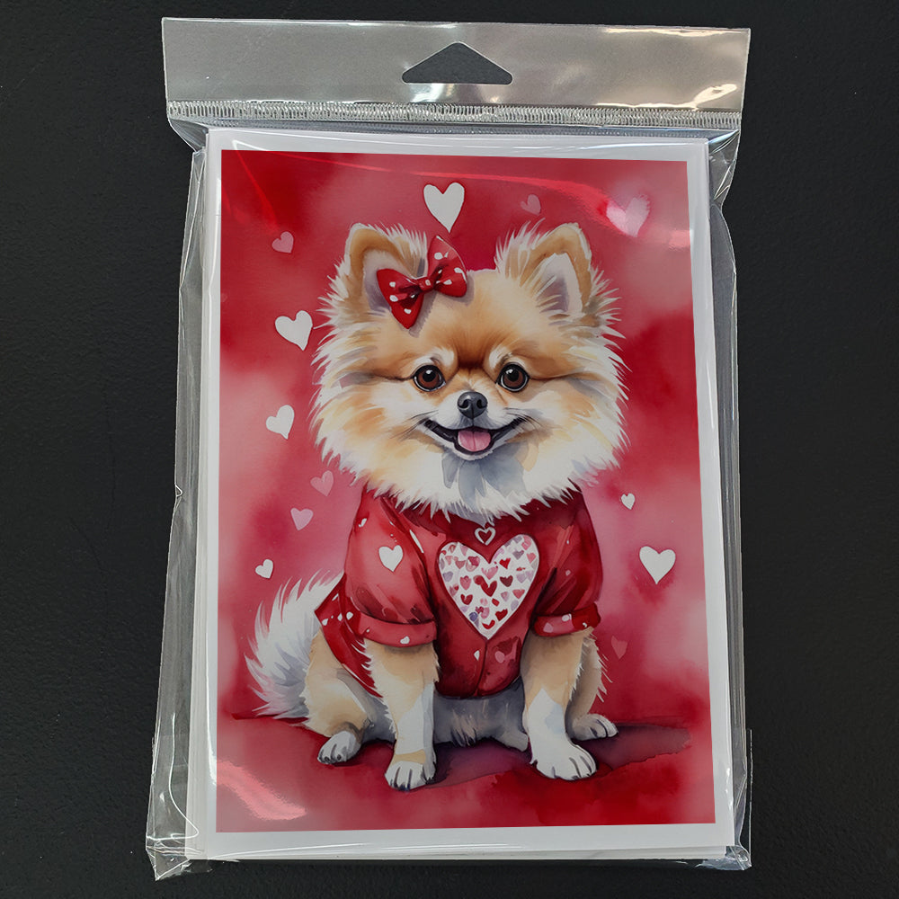 Pomeranian My Valentine Greeting Cards Pack of 8 Blank Cards with Envelopes Whimsical A7 Size 5x7