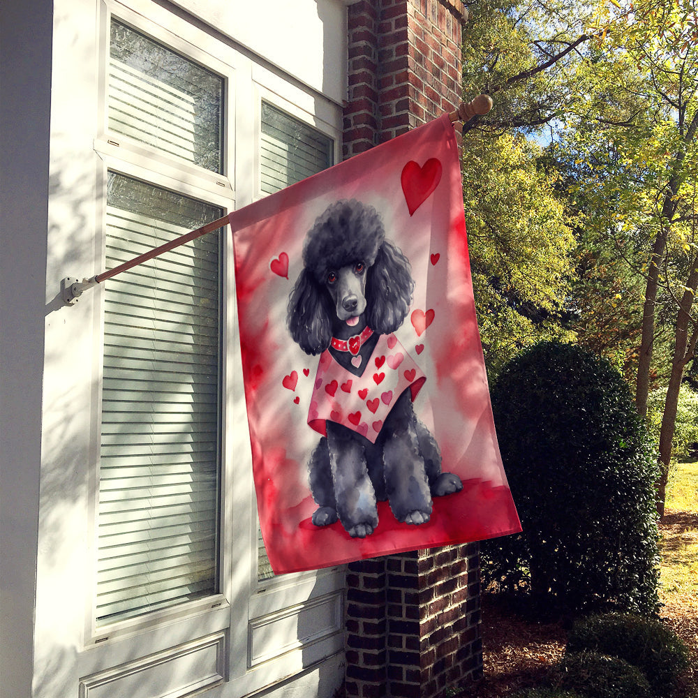 Black Poodle My Valentine House Flag 28x40 Porch Sleeve Pole Decorative Outside Yard Banner Artwork Wall Hanging, Polyester