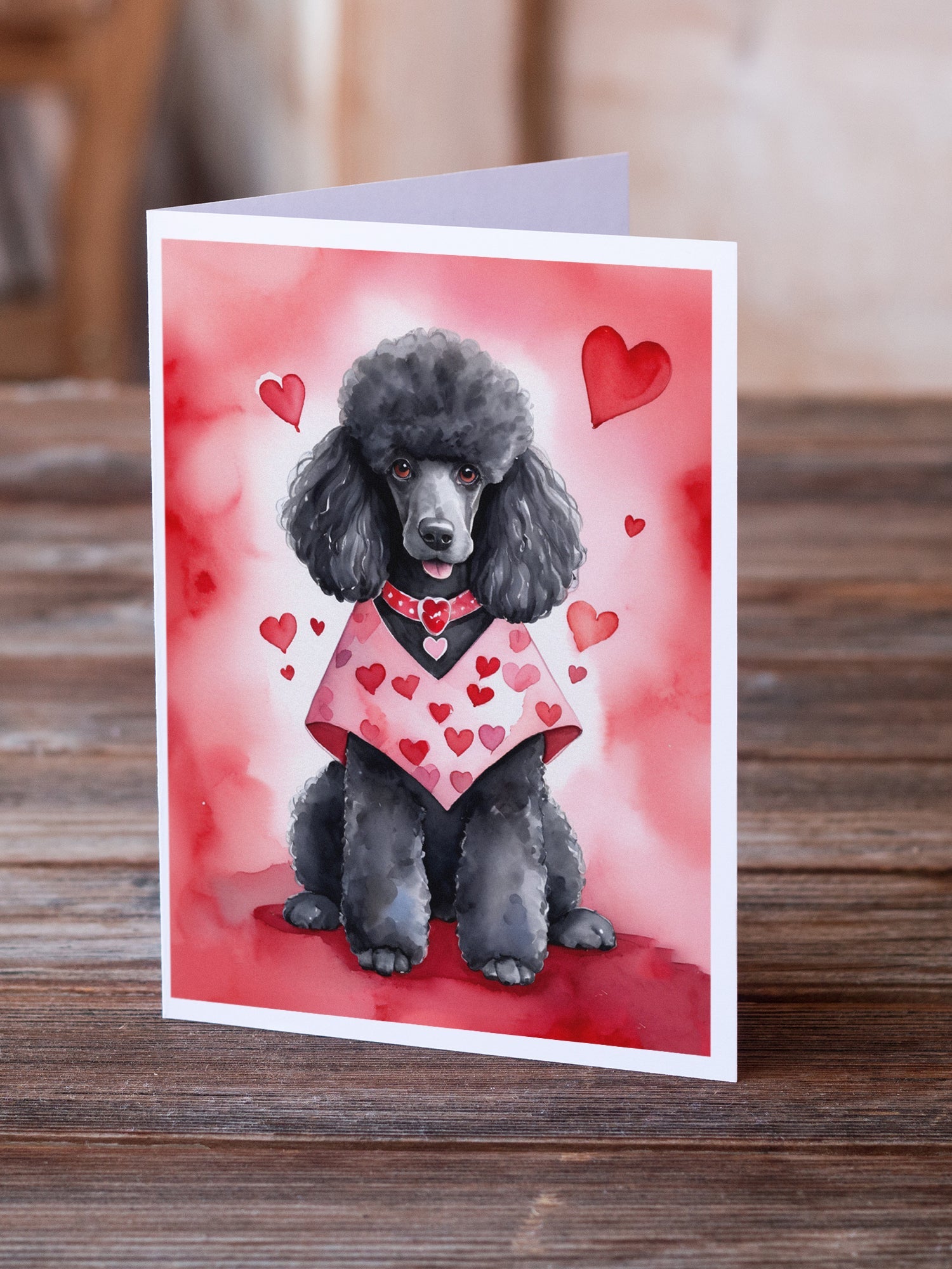 Black Poodle My Valentine Greeting Cards Pack of 8 Blank Cards with Envelopes Whimsical A7 Size 5x7