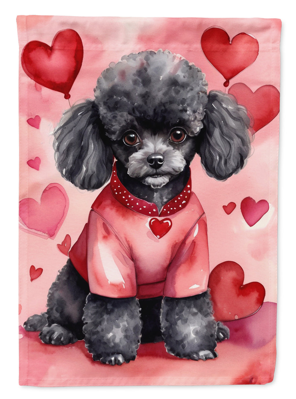 Black Poodle My Valentine House Flag 28x40 Porch Sleeve Pole Decorative Outside Yard Banner Artwork Wall Hanging, Polyester