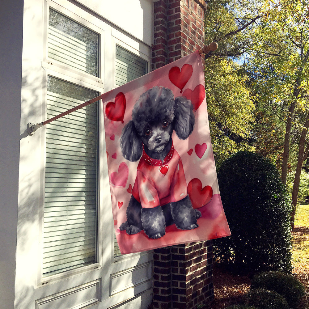 Black Poodle My Valentine House Flag 28x40 Porch Sleeve Pole Decorative Outside Yard Banner Artwork Wall Hanging, Polyester