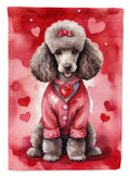 Chocolate Poodle My Valentine House Flag 28x40 Porch Sleeve Pole Decorative Outside Yard Banner Artwork Wall Hanging, Polyester