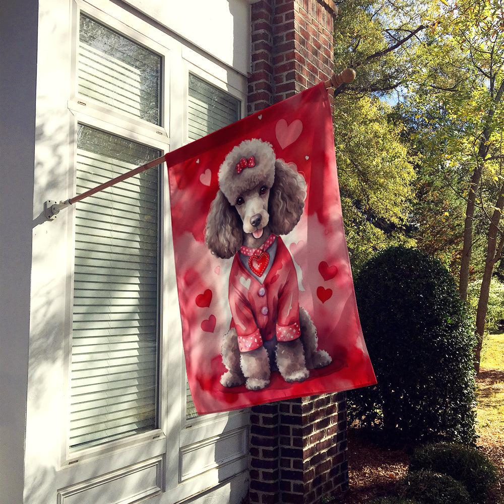 Chocolate Poodle My Valentine House Flag 28x40 Porch Sleeve Pole Decorative Outside Yard Banner Artwork Wall Hanging, Polyester