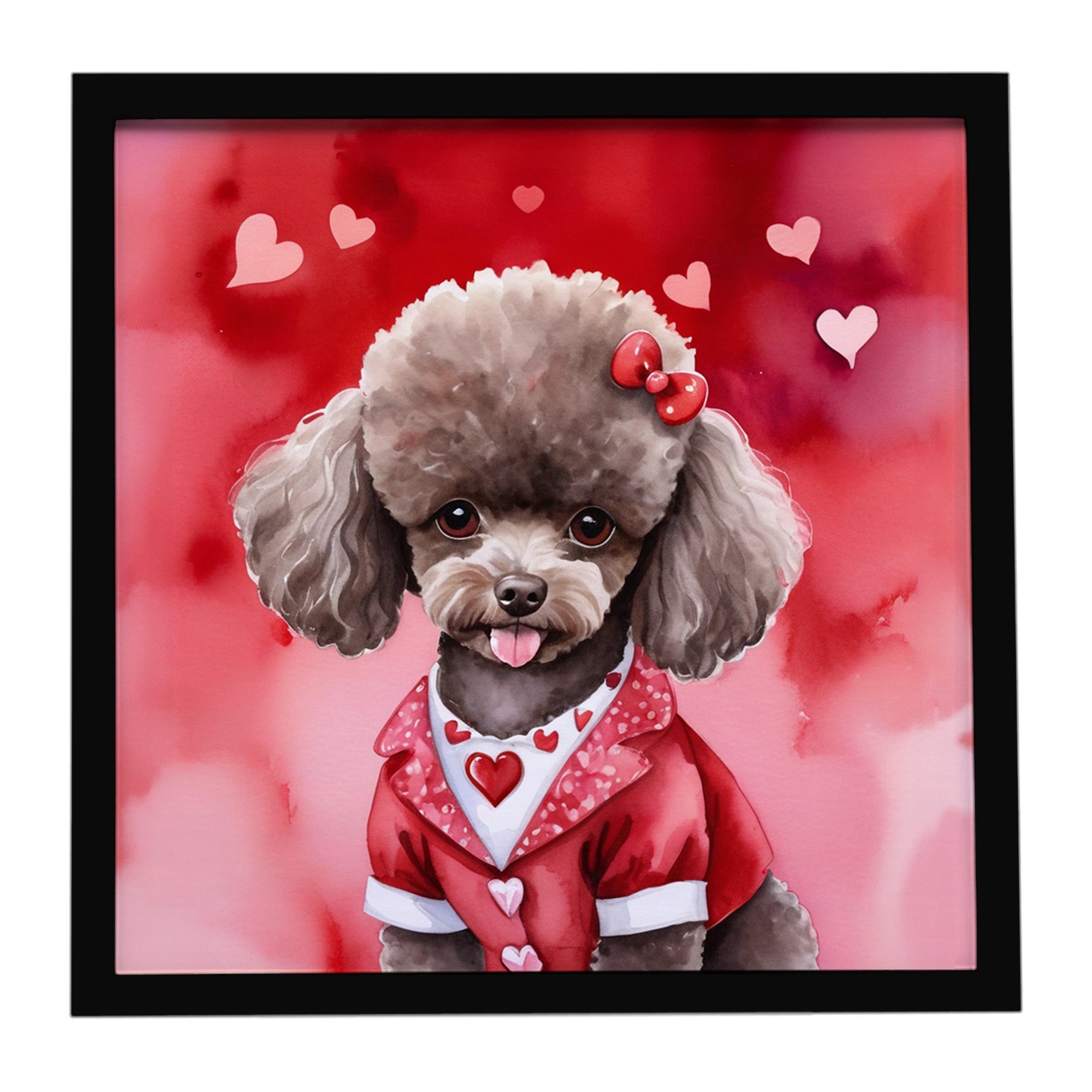 Chocolate Poodle My Valentine Framed Metal Print Bathroom, Kitchen, Office, Home Decor Wall Art Ready to Hang, Square, 8X8