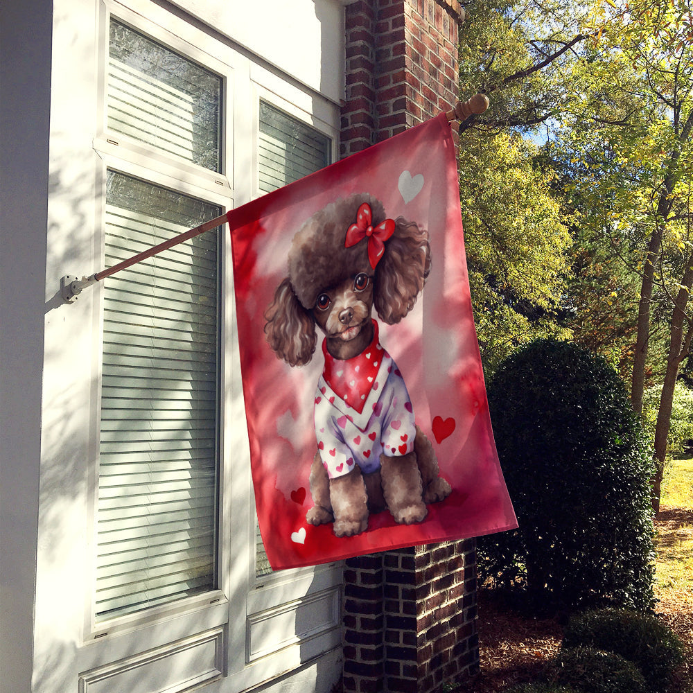 Chocolate Poodle My Valentine House Flag 28x40 Porch Sleeve Pole Decorative Outside Yard Banner Artwork Wall Hanging, Polyester