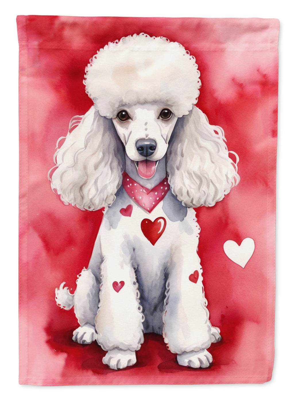 White Poodle My Valentine House Flag 28x40 Porch Sleeve Pole Decorative Outside Yard Banner Artwork Wall Hanging, Polyester