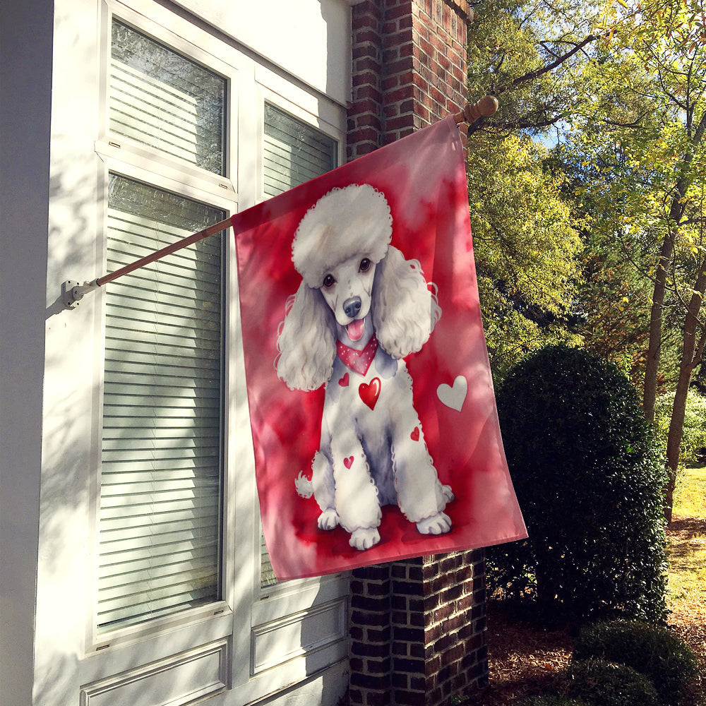 White Poodle My Valentine House Flag 28x40 Porch Sleeve Pole Decorative Outside Yard Banner Artwork Wall Hanging, Polyester