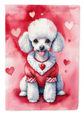 White Poodle My Valentine House Flag 28x40 Porch Sleeve Pole Decorative Outside Yard Banner Artwork Wall Hanging, Polyester