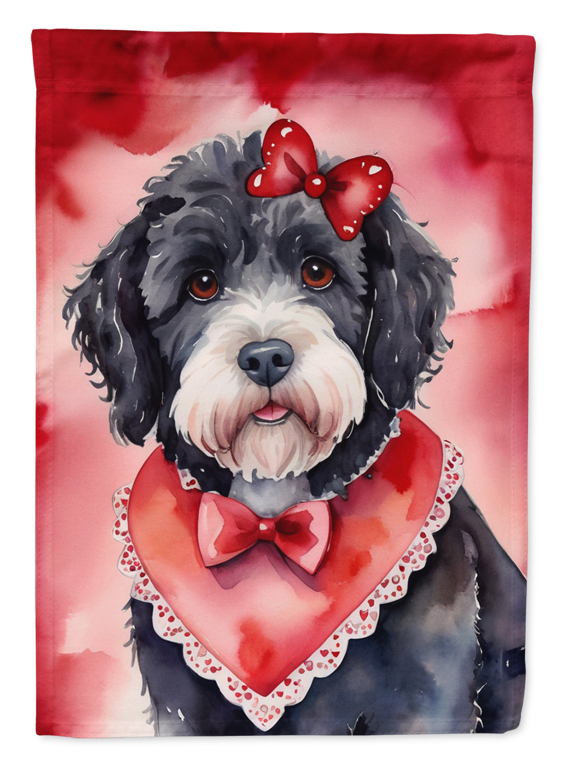 Portuguese Water Dog My Valentine House Flag 28x40 Porch Sleeve Pole Decorative Outside Yard Banner Artwork Wall Hanging, Polyester