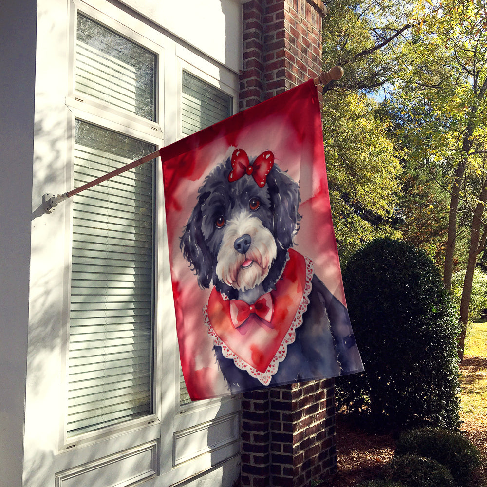Portuguese Water Dog My Valentine House Flag 28x40 Porch Sleeve Pole Decorative Outside Yard Banner Artwork Wall Hanging, Polyester