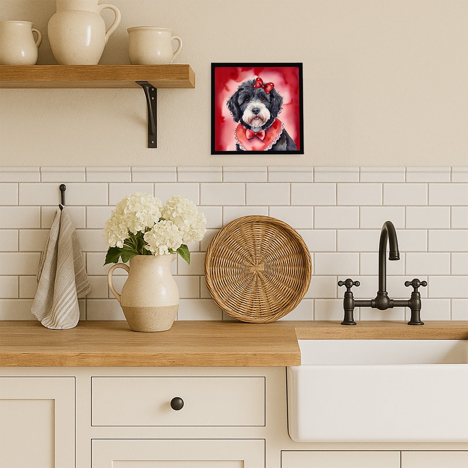 Portuguese Water Dog My Valentine Framed Metal Print Bathroom, Kitchen, Office, Home Decor Wall Art Ready to Hang, Square, 8X8