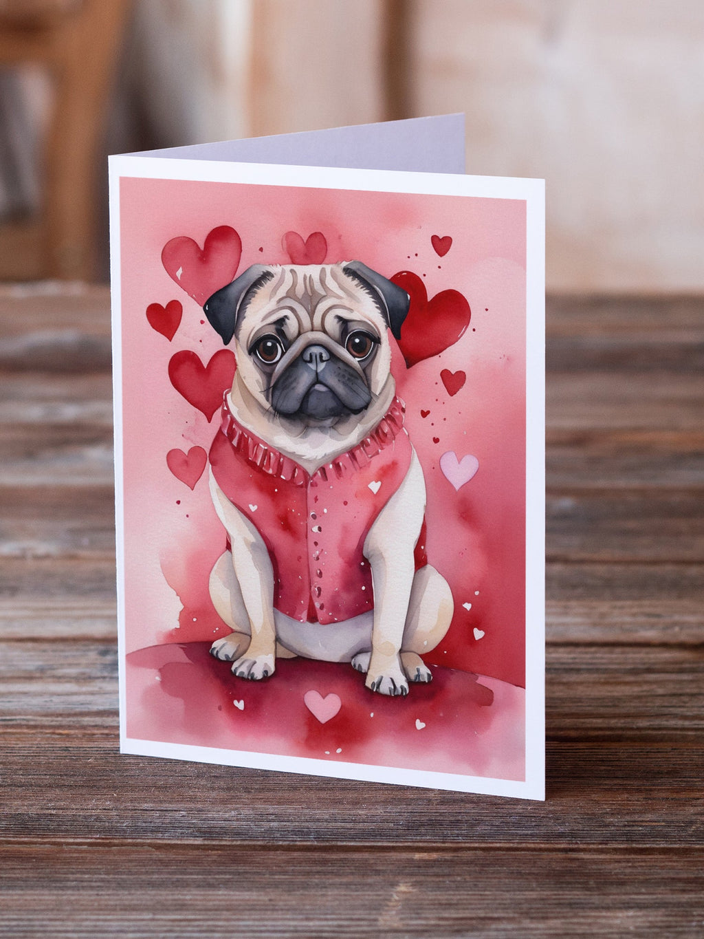 Pug My Valentine Greeting Cards Pack of 8 Blank Cards with Envelopes Whimsical A7 Size 5x7