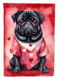Pug My Valentine House Flag 28x40 Porch Sleeve Pole Decorative Outside Yard Banner Artwork Wall Hanging, Polyester