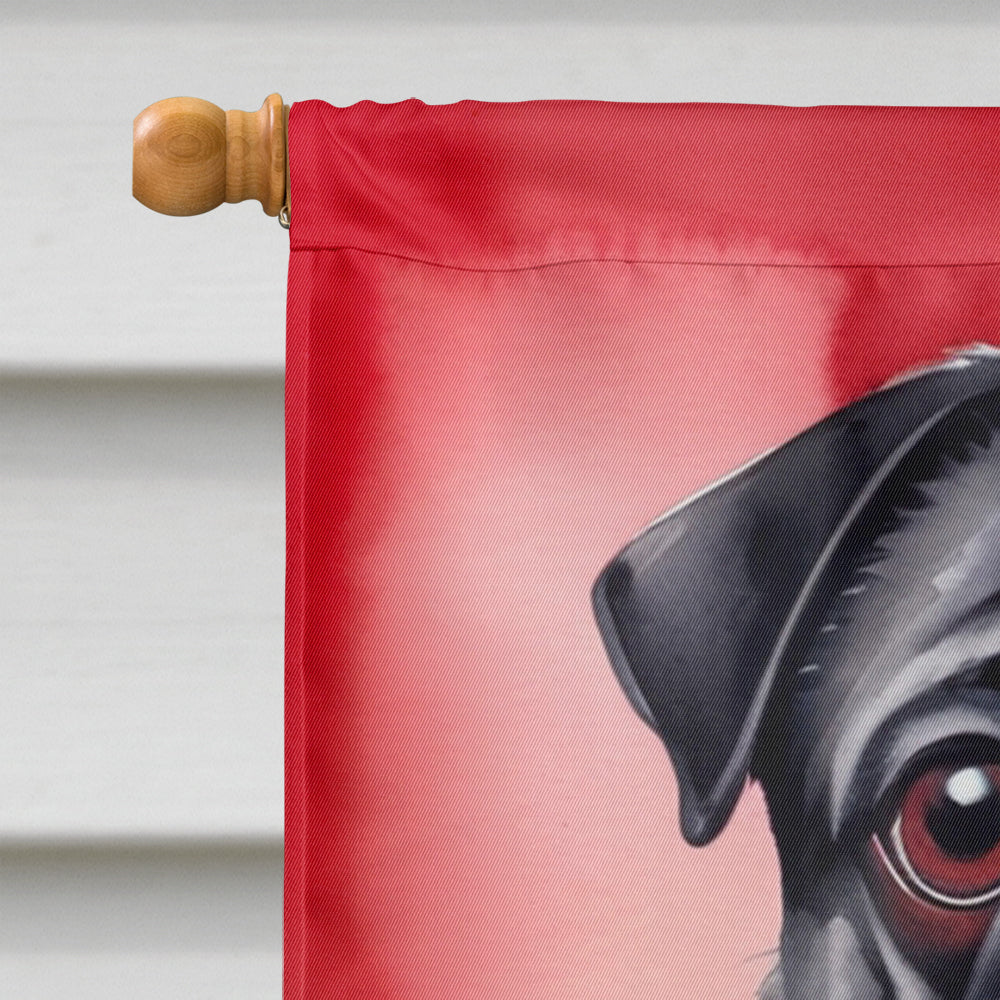 Pug My Valentine House Flag 28x40 Porch Sleeve Pole Decorative Outside Yard Banner Artwork Wall Hanging, Polyester