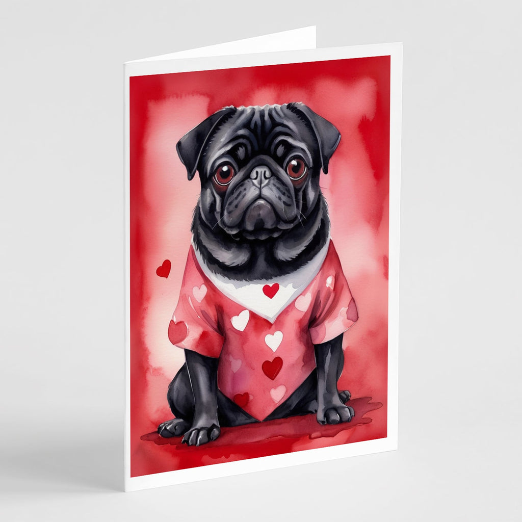 Pug My Valentine Greeting Cards Pack of 8 Blank Cards with Envelopes Whimsical A7 Size 5x7
