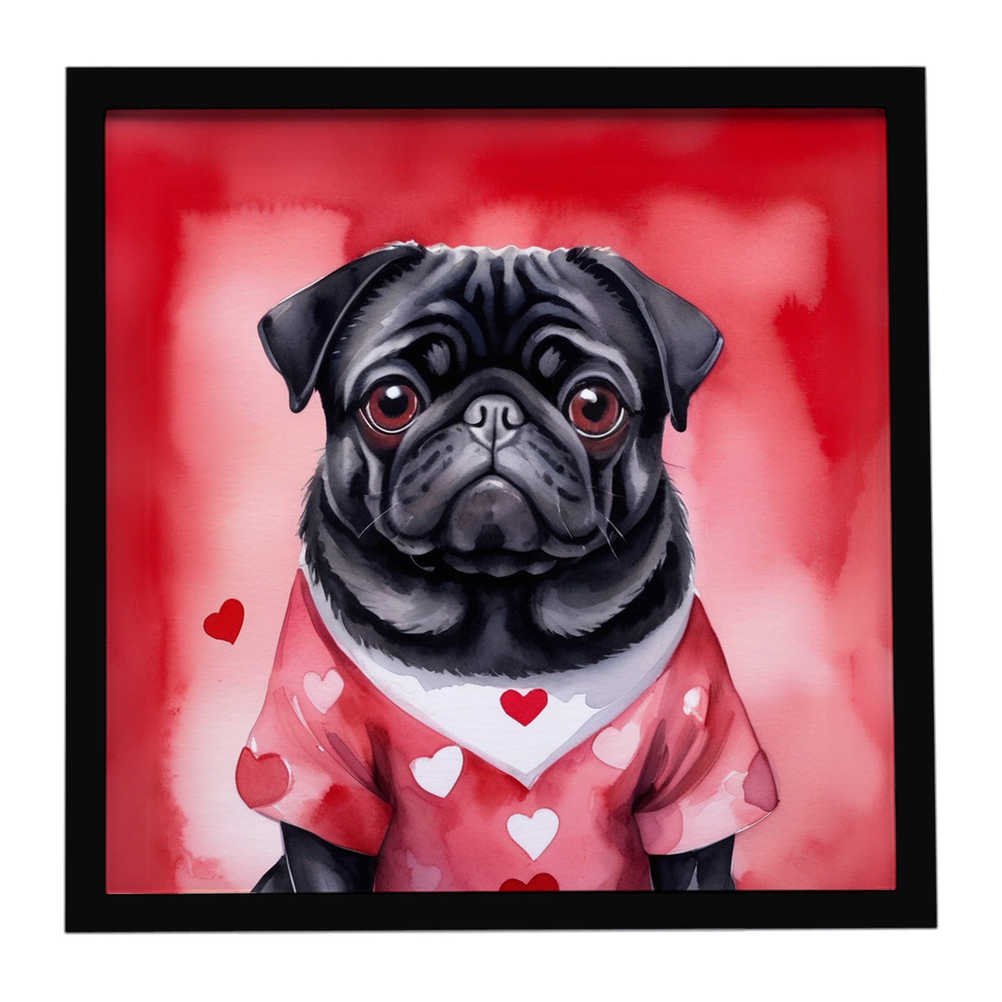 Pug My Valentine Framed Metal Print Bathroom, Kitchen, Office, Home Decor Wall Art Ready to Hang, Square, 8X8