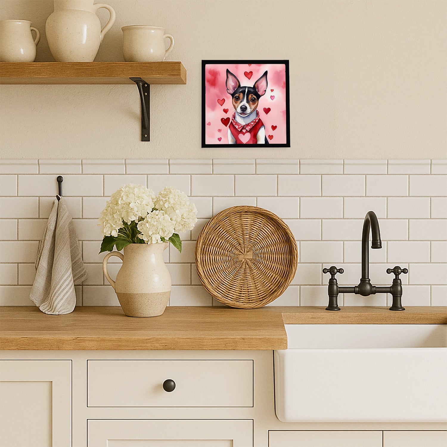 Rat Terrier My Valentine Framed Metal Print Bathroom, Kitchen, Office, Home Decor Wall Art Ready to Hang, Square, 8X8